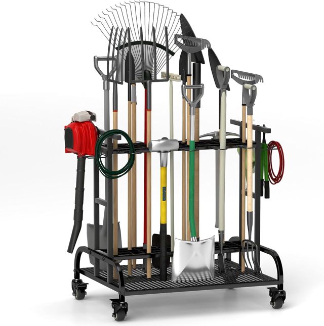 Étagère de rangement pour outils de jardin - En métal - Avec roulettes - Outil de nettoyage polyvalent - Pour garage et jardin