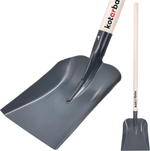 KOTARBAU® Pelle robuste 270 x 244 mm - Pelle de jardin pour un diamètre de manche de 38 mm - Pelle en acier pour le ramassage de matériaux en vrac AVEC MANNE EN BOIS