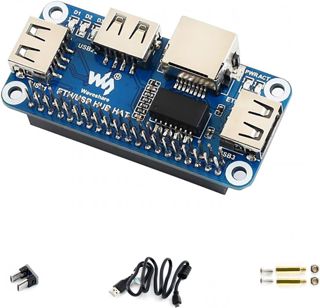 Waveshare Ethernet/USB HUB Hat for Raspberry Pi, 1x RJ45 Ethernet Port Based on RTL8152B Chip, 3X USB Ports Perfectly Fit The Zero/Zero W/Zero WH
