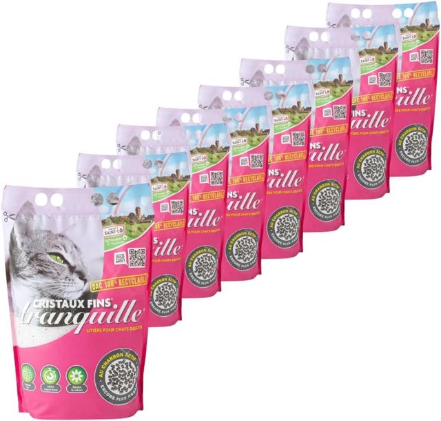 Tranquille - Litière pour Chat Silice Cristaux Fins + Charbon Actif – Ultra Absorbante & Anti-Odeur – Lot de 4 x 3,70L – Litière Hygiénique sans Poussière – Confort Chat & Fraîcheur Intérieure
