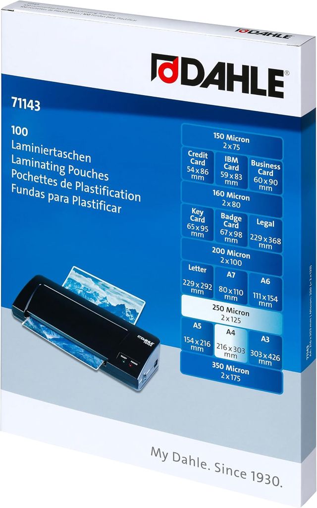 Dahle Bürotechnik plastification Pochette A4 Dahle 71143, 125 microns, 216 x 303 mm, 100 pièces