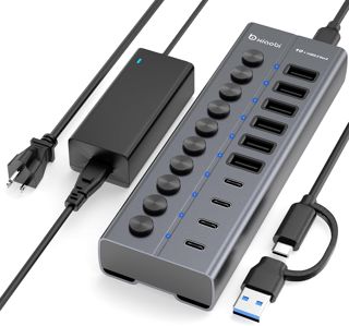 Hub USB alimenté, hub USB C 10 ports avec 6 ports USB-A 3.2, 4 ports USB-C