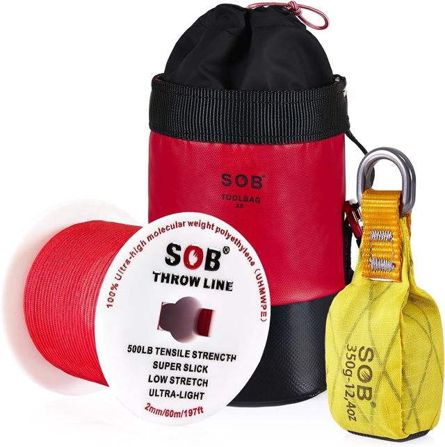 SOB Kit Arboriste avec Corde Glissante 60m, Poids & Sac Réfléchissant - Idéal Taille d’Arbres, Camping, Élagage (Yellow, 60m Rope-350g)