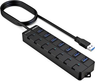 VEMONT Hub USB,7 Ports USB 3.0 Hub avec des commutateurs individuels LED avec Adaptateur d'alimentation Câble Long de 1,2 m pour Apple MacBook Air/Pro/iMac/MacPro/Ordinateurs et Ultrabooks Windows