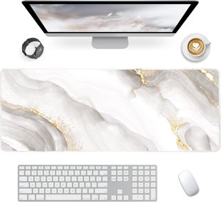 Tapis de Souris Gaming XXL Mousepad 800 x 300mm, Grand Tapis de Bureau sous Main avec Base en Caoutchouc antidérapante pour Gamer,Personnel de Bureau(Lignes Noires et Blanches)