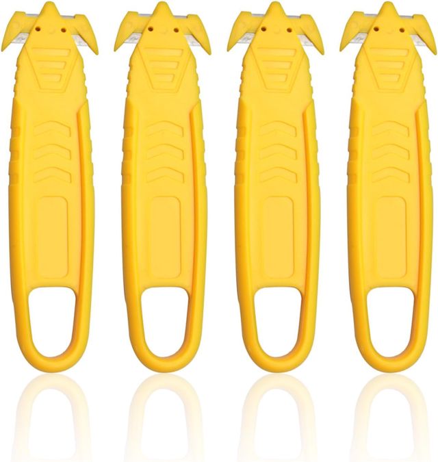 Lot De 4 Ouvre-Boîtes Jaunes, Couteau De Sécurité Pratique, Coupe-Boîte De Courses, Dispositif De Déballage, Couteau À Découper