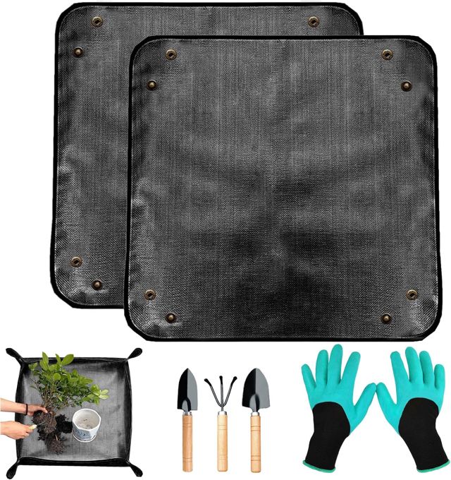 Tapis de Rempotage, Lot de 16 Outils de Jardinage, 48 x 48 cm Tapis de Rempotage, Mini Kit D'outils de Jardin, Imperméables Tapis de Jardin Pliable, pour le Jardinage, les Pots et les Plantes Grasses