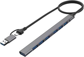 A38CS Hub USB-C, câble adaptateur OTG de 50 cm avec 1 port USB-C vers 1 USB 3.0 + 6 ports USB 2.0, hub 2 en 1 de type C vers USB 3.0 pour chargeur et transfert de données