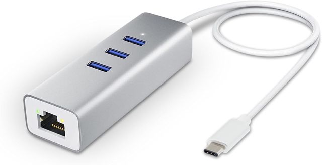 APM Hub USB C, 4 en 1, vers Ethernet RJ45 et 3 Ports USB 3.0, Adaptateur USB Type-C 5Gbps, Réseau Gigabit, Compatible avec Windows MacOS Linux ChromeOS PC XPS Surface MacBook, 570317