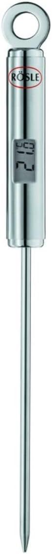 RÖSLE Thermomètre de Cuisine en Inox - Avec Affichage de Température Numérique Illuminé - Degrés °C et °F - Cuisson de -40 °C À +200 °C - Acier Inoxydable 18/10 - Longueur 21,5 cm
