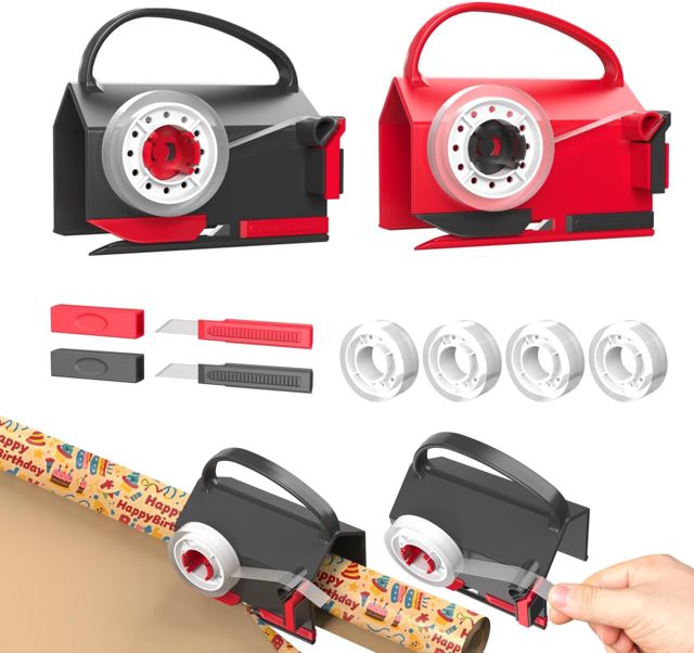 Quuylin 2Pcs Coupe Papier Cadeau,2 lames et 4 rubans adhésifs Noir et rouge