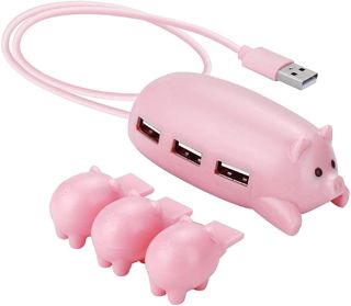 Hub USB 2.0 Mignon Hub USB Rose Cochon avec 3 Couvercles Décoration Porcelet Grands Cadeaux pour Les Amateurs Cochons Objets Cochon Mignon Décor Cochon Hub USB 2.0 pour PC 3 Ports
