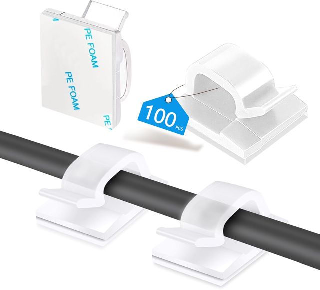 Abnii Lot de 100 Grands Clips de Câble Adhésifs, Transparent
