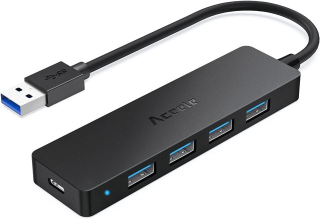 Aceele 5-Port USB 3.0 Ultra Fin Data Hub avec câble étendu de 4ft, 5Gbit/s USB 3.0 Ports, Hub USB pour MacBook, Mac Pro/Mini, iMac, Surface Pro, XPS, PC Portable, clés USB, Disque Dur Mobile, et Plus.
