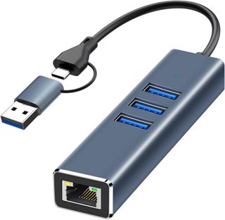 Adaptateur USB Ethernet avec 3 Ports USB 3.0, 1000Mbps RJ45 Hub USB-C vers LAN, Adaptateur RJ45 Réseau et usb3.0 pour Windows 11 10 8, Mac OS Linux