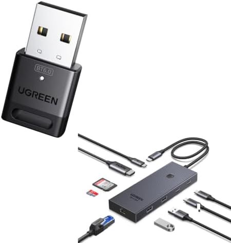 UGREEN Revodok Pro 1091 Hub USB C et Dongle Bluetooth 6.0 Clé USB Bluetooth pour PC Plug et Play Hub USB C Ethernet Gigabit 9 en 1 Docking Station
