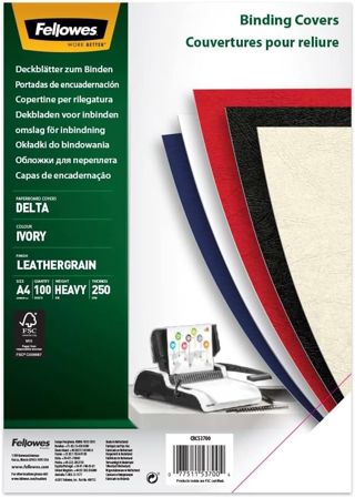 Fellowes Couverture Pour Reliure A4 Grain Cuir 250 g/m² FSC 100% Recyclable Pack De 100