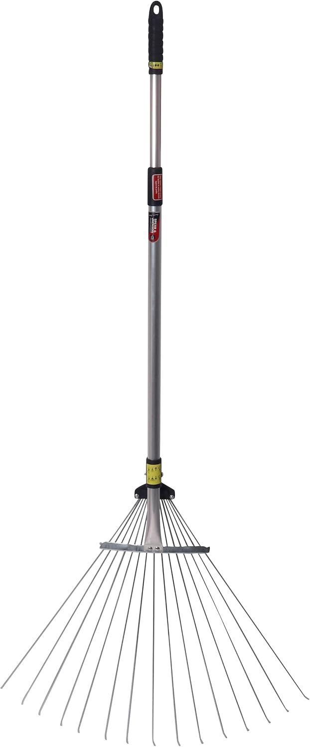 Spear & Jackson – Balai à Gazon Extensible | 15 Dents Acier réglables de 19 à 60 cm | Manche télescopique Aluminium 82–166 cm