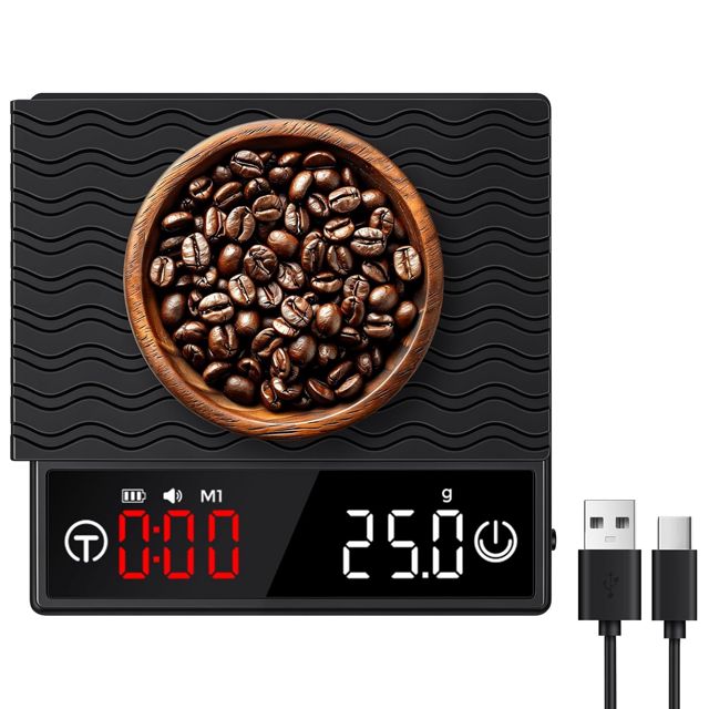 HOTUT Balance café précision, précision 0,1 g et capacité 2 kg, minuteur automatique et manuel, mode ratio eau/café, petit format nomade pour café filtre espresso ou usage pâtisserie