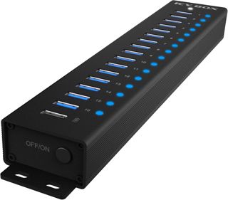 ICY Box Hub USB (17 Ports) 16 Ports USB & 1 Charge USB, USB 3.2 Gen 1 (5 Gbit/s par Port), avec Bloc d'alimentation 96 W, USB-A, Aluminium, IB-HUB1717-U3