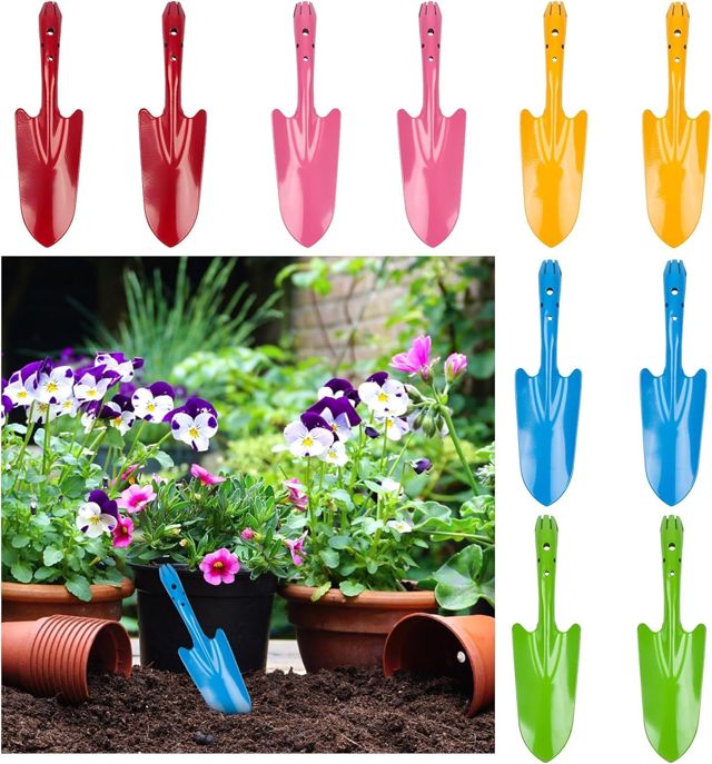 LATERN 10 Pièces Mini Pelles de Jardin, 28CM Coloré Pelle à Main en Métal Outil de Creusement de Jardin pour Enfants pour Fleurs Plante Sol Plantation Transplantation (5 Couleurs)