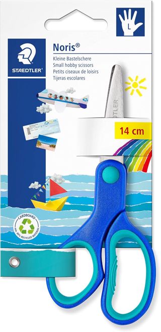 Staedtler Noris 965, Ciseaux gauchers à bouts arrondis, Sécurisés pour les enfants, Étui blister avec 1 paire de ciseaux de 14 cm, 965 14 LNBK