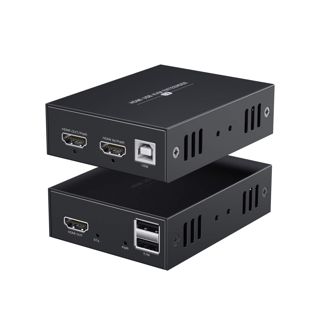 PWAYTEK Extendeur KVM HDMI 1080P 60Hz - Kit Émetteur/Récepteur sur Câble RJ45 Cat5/5e/6/7 (50m Max) - Clavier/Sourche USB, Plug & Play​ (noir)