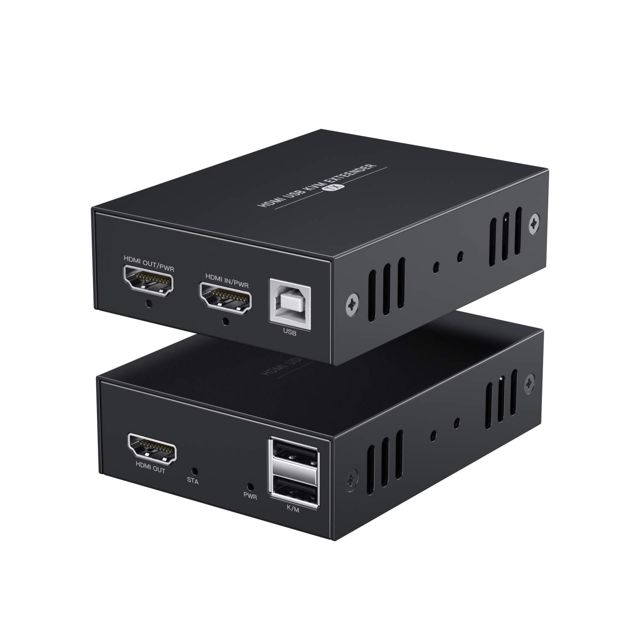 PWAYTEK Extendeur KVM HDMI 1080P 60Hz - Kit Émetteur/Récepteur sur Câble RJ45 Cat5/5e/6/7 (50m Max) - Clavier/Sourche USB, Plug & Play​ (noir)