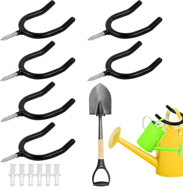 Porte Outils de Jardin Mural, Support Outillage Mural, Support Outils de Jardin Muraux, Rangement Outillage Muraux pour Balai, Vadrouille, Outil de Jardinage, Métal, 6 Pièces, Noir
