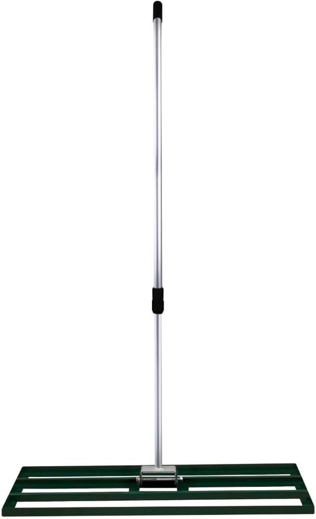 Râteau de Nivellement de Pelouse en Acier inoxydable Vert 100 cm Largeur - Parfait pour Mettre à plat : Cour de golf,terrains de Sports Jardin,Aménagement Extérieur - Manche Extensible Jusqu'à 190cm