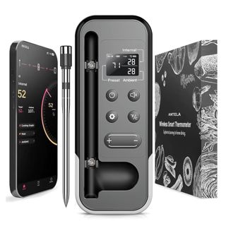 ANTELA Thermomètre à Viande Intelligent Sans Fil, 𝐁𝐥𝐮𝐞𝐭𝐨𝐨𝐭𝐡 𝟓.𝟑, É𝐜𝐫𝐚𝐧 𝐋𝐂𝐃, Contrôle APP Minuterie et Alarme, pour Gril, Four, Cuisine, Barbecue