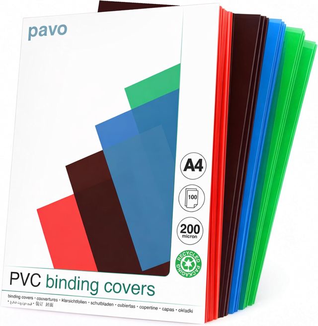 Pavo Paquet de 100 Couvertures en PVC 200 microns A4 Rouge/Transparent