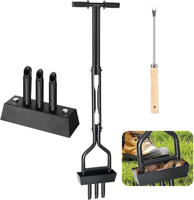 Aérateurs de Gazon Manuels Aérateur de Pelouse avec 3 Pointes Creuses 110cm