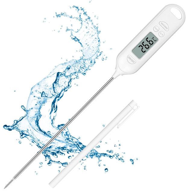 flintronic Thermomètre Cuisine, Thermomètre à Viande Numérique 3 Secondes Haute Précision avec Écran LCD °F/°C Bouton pour Nouriture, Viande, Huile, Lait, Vin, BBQ et Eau Chaude(Pile Incluse)