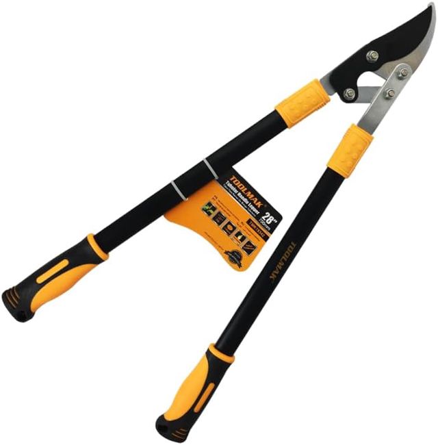 TOOLMAK Coupe-branches télescopique 610 à 930 mm, élagueur de jardin à manche extensible, lame tranchante, poignées antidérapantes, outil de taille pour branches, arbustes et arbres fruitiers