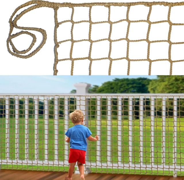 Filet de Protection Enfant et Chat pour Escaliers et Garde Corps en Polyester Sécuritaire sans Nœuds Universel Marron(1X3m)