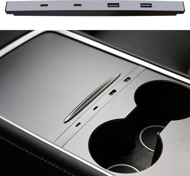 Chargeur Hub USB embarqué pour Tesla Model Y 2021-24 et Model 3 2021-23, Prise en Charge de la Charge Rapide USB-C, Accessoires pour Station d'accueil OEM multiport pour Console Centrale