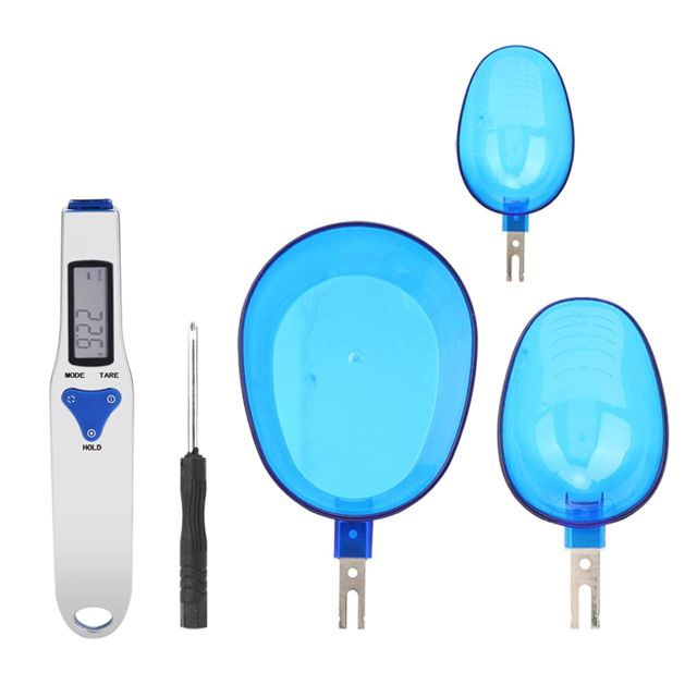 Jeanoko Cuillère de pesée de mesure électronique de balance de cuisine numérique portable LCD avec 3 cuillères à mesurer 500g / 0.1g(BLEU)
