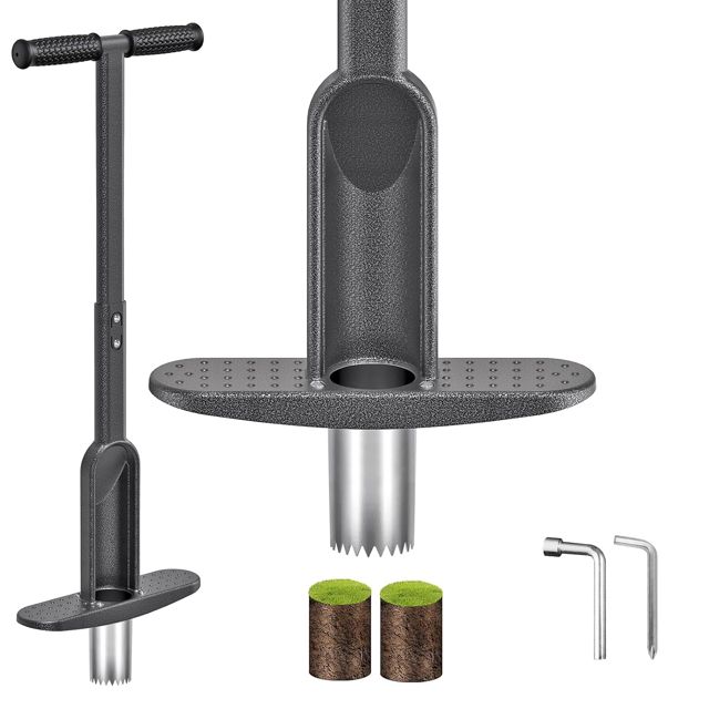 Outil de plantation pour bulbes de fleurs, outils de jardinage avec poignée en caoutchouc souple de 84,5 cm - Planteur de bulbes en métal - Aide à la plantation pour jonquilles