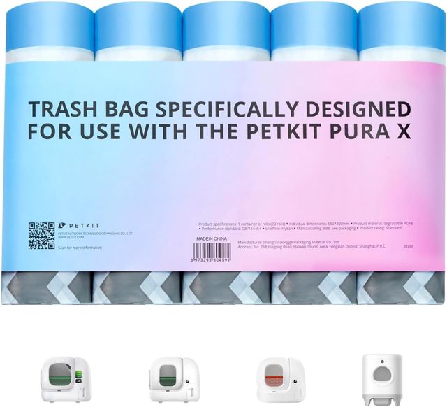 PETKIT Sac Poubelle de Toilette pour Chat avec Cordon, Sacs Poubelles Automatiques pour PURA MAX 2 et PURA X,Chats/Chiens Litière pour Chats Résistant Aux Rayures,5 rouleaux * 20 (100pcs)