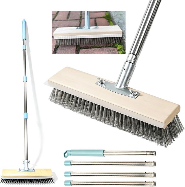Balai Brosse Exterieur, Balai Brosse, Tête De Brosse Inclinée, Tête De Brosse De 30 Cm sans Angle Mort, Équipée d'une Raclette pour Éliminer Les Traces d'eau, Manche Réglable
