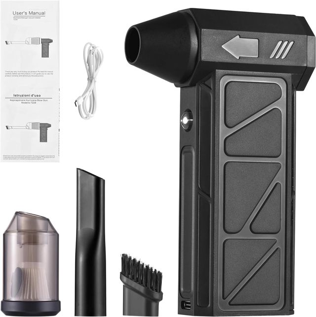Dépoussiéreur électrique, Souffleur de Poussière Rechargeable 160 W Réglable à 4 Vitesses avec écran LED pour Clavier, Nettoyage de Voiture et Extérieur, Gonflage et écla (BLACK)