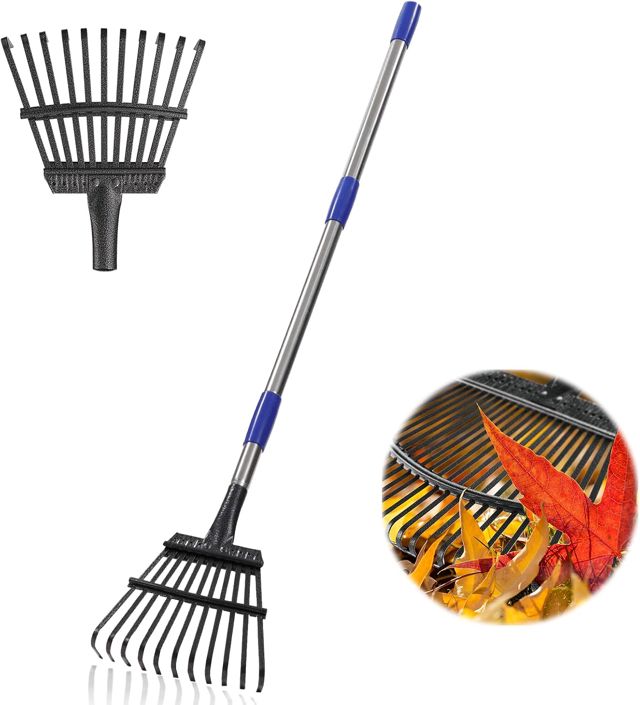 Râteau de Jardin – Râteaux à Petites Feuilles pour Le Jardinage – 11 Dents en métal de 21,6 cm de Large – 198,1 cm de Long Manche pour pelouses Robustes pour Cour, pelouse, arbustes, parterres de