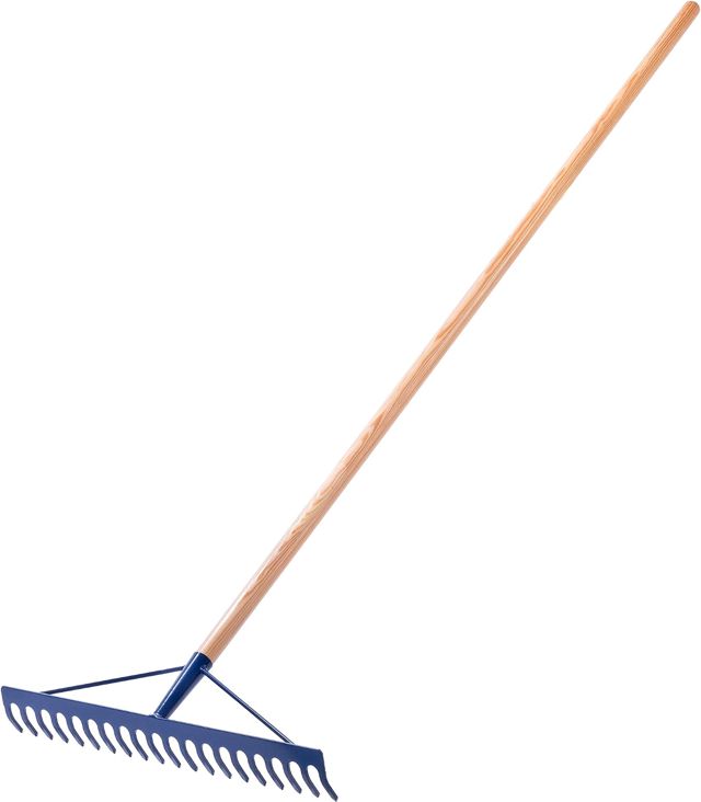 KADAX Râteau à pierre, râteau de jardin en acier, râteau plat avec tête renforcée, outil de jardinage pour la collecte de pierres (avec manche en bois)