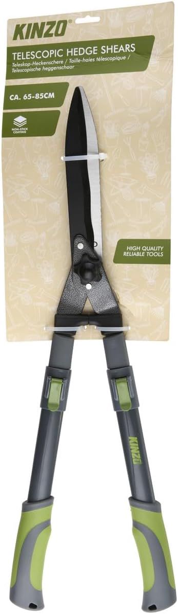 Kinzo Cisaille à Haie Télescopique 65-85cm - Ciseaux de Jardin pour Haies et Arbustes - Lames Antiadhésives - Poignées Ergonomiques - Outil de Jardin Léger pour une Coupe Précise