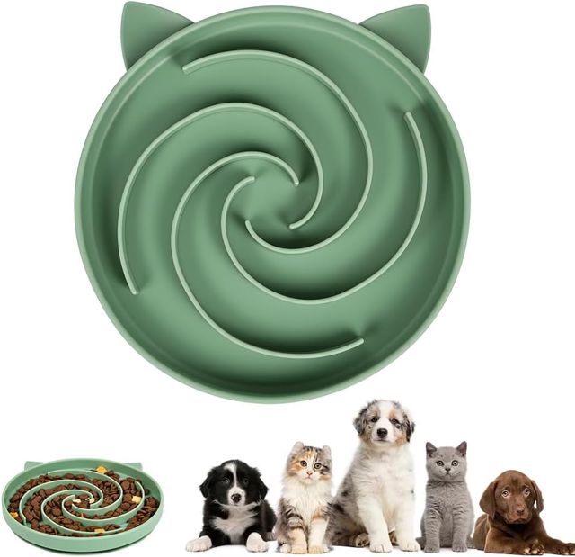 1pcs Gamelle Anti-glouton Kitty Slow Feeder, Vert armée