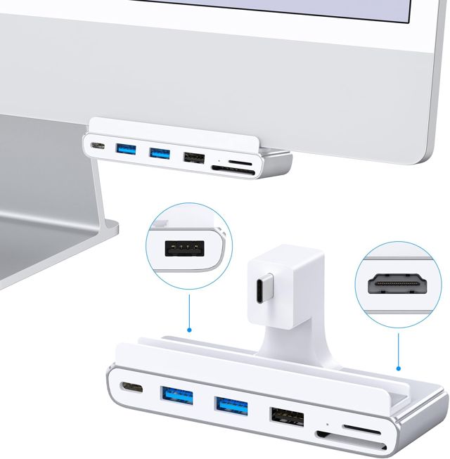 Adaptateur USB 8 en 1 pour iMac avec HDMI 4K @ 60 Hz, USB 3.0 5 Gbit/s, Lecteur de Carte SD/TF, Station d'accueil USB C pour iMac 24" M1/M3/M4
