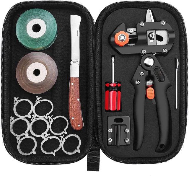 Jardin Greffage Outil, Multifonctionnel Élagage Ciseaux Kit, V-Greffe/U-Greffe/Oméga-Greffe des Semis pour Arbres Fruitiers Greffage Ensemble, Y Compris Greffage Bandes