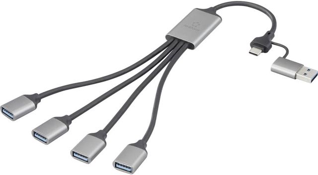 Renkforce RF-6861934 Hub USB 4 Ports USB-A USB 3.0 5 GBit/s boîtier en Aluminium Gris RF-HUB-300