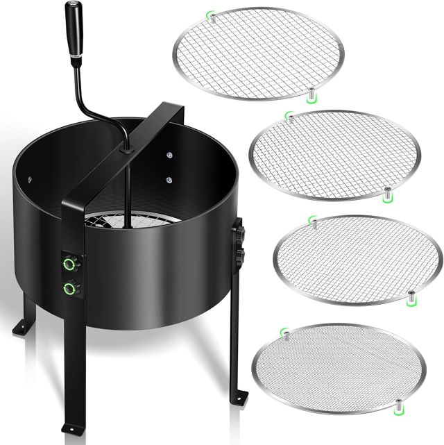 Tamis Rotatif Manuel amélioré pour Jardin, Tamis à Compost, Filtre à Mailles de 13 Pouces avec 4 Tamis interchangeables (3/6/9/12 mm), Tamis horticole Rotatif Moderne